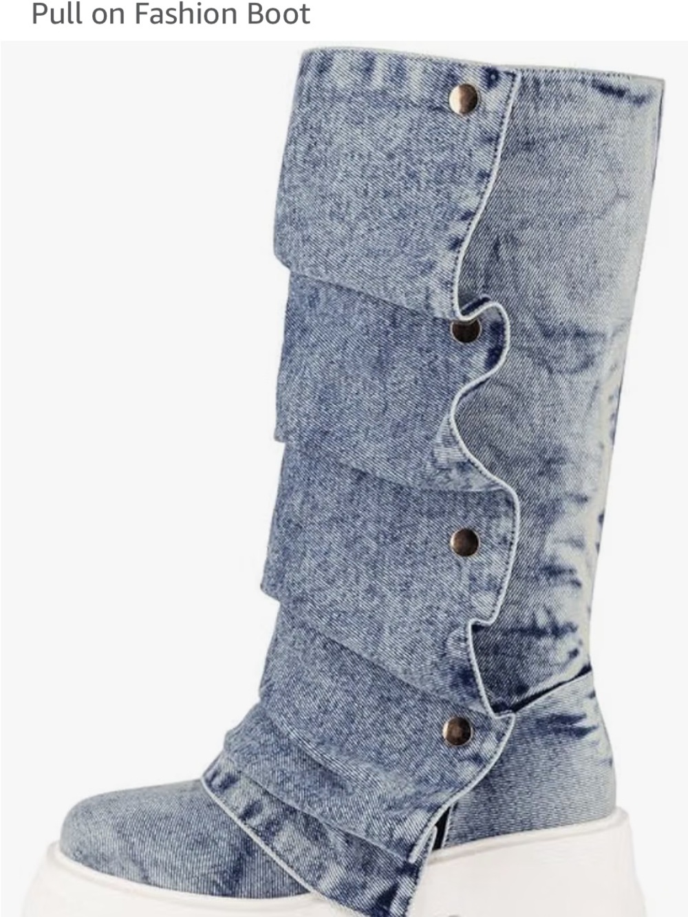 Ruffled Pull-On Combat Boot in Light Denim Blue